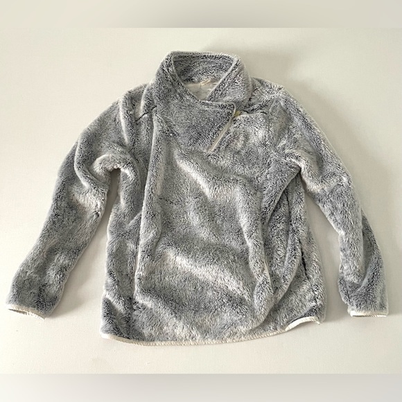 St. John’s Bay Active Faux Fur Gray Blue Pullover Sweater M Medium Zip Collar - Picture 4 of 9